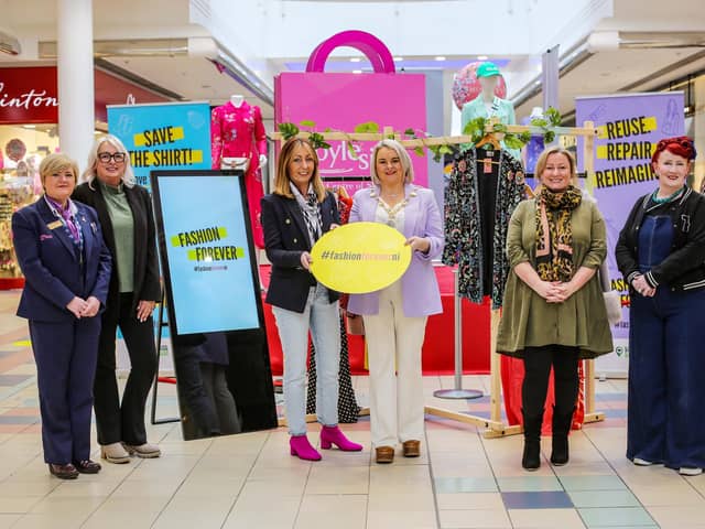 Josie Foy, Customer Service, Foyleside Shopping Centre; Caroline Green, Centre Administrator at Foyleside Shopping Centre; Jacqueline McMonagle, Foyle Hospice Shops Area Manager; Sandra Duffy, Mayor of Derry City & Strabane District Council; Deirdre Williams, Business Development Manager at the Fashion & Textile Design Centre Elaine Duffy, Proprietor Vintage Star