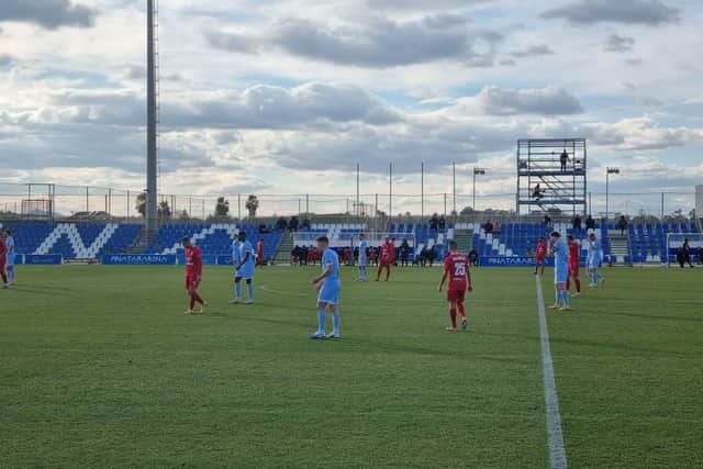 Derry City players pictured playing against FC Swift Hesperange of Luxembourg at the Pinatar Arena, Spain.