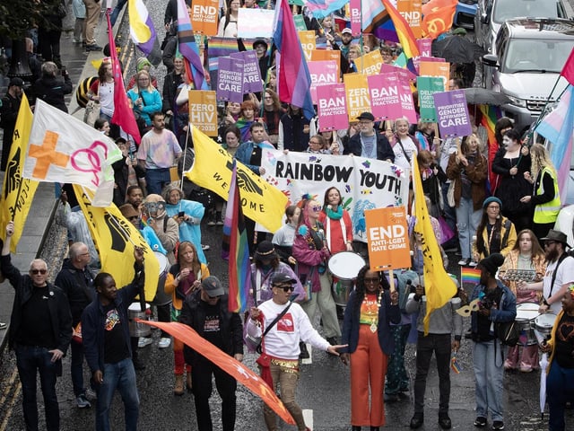 The Foyle Pride Parade making its way down Shipquay Street on Saturday. (Photos: Jim McCafferty Photography)