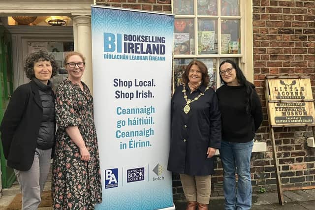 Kate Gunning from the Booksellers Association of UK and Ireland, Dawn Behan of Woodbine Books and Chair of Bookselling Ireland, Mayor of Derry, Councillor Patrica Logue and Jenni Doherty, Little Acorns Bookstore