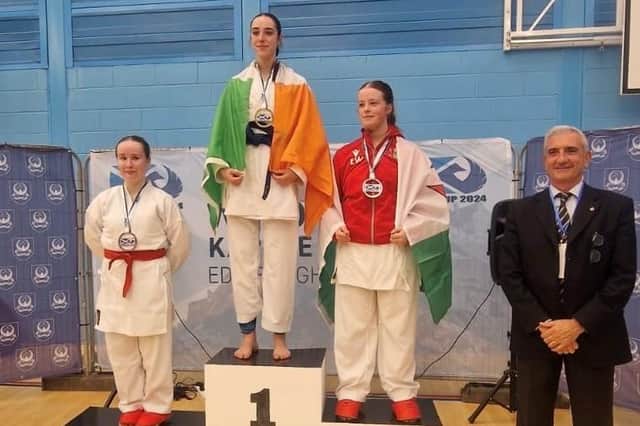 Faye Leonard pictured on the podium in Edinburgh.