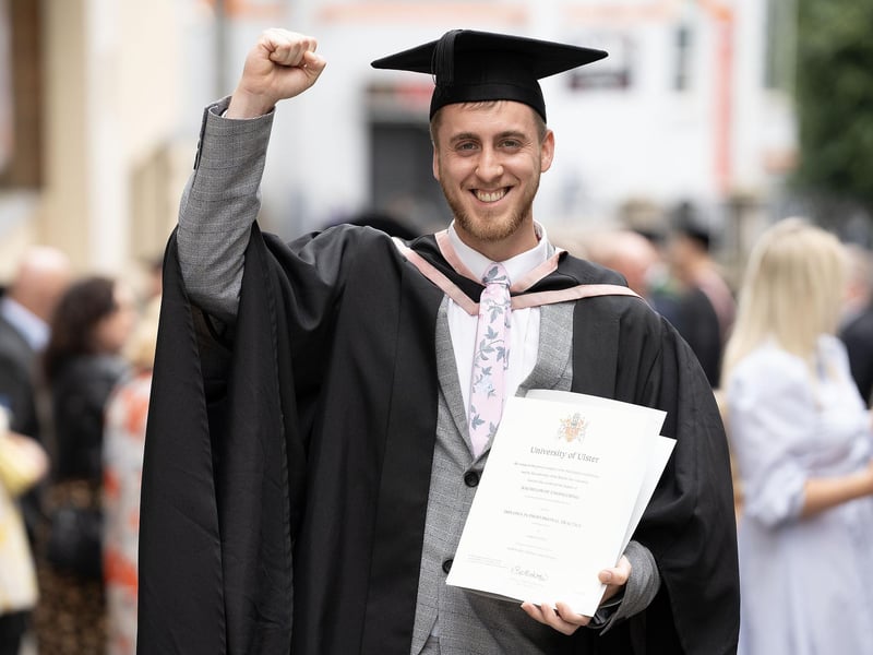 Aaron Coyle graduates with a degree in Renewable Energy Engineering from Ulster University in Derry on Monday July 8.  (Photo: Nigel McDowell / Ulster University)