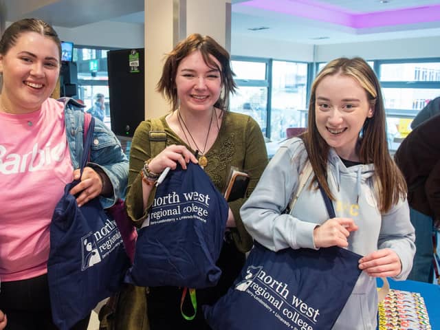 Performing arts students Roisin Quinn, Ash McMahon and Erin Quigg pictured at NWRC's Freshers' Fest at Strand Road campus. 