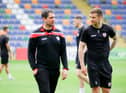 Derry City boss Ruaidhri Higgins and his skipper Patrick McEleney.