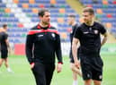 Derry City boss Ruaidhri Higgins and his skipper Patrick McEleney.