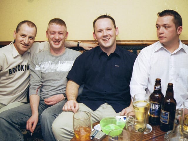 Sean Ní Giollbhuí, Gregory McKinney, Dessie McKinney and Joe Cox at the Argyle Arms. 191202HG24