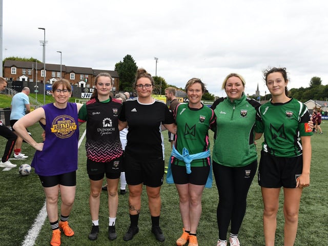 City of Derry Ladies team took part in the Foyle Pride Football v Homophobia soccer competition held in Brandywell Stadium. Photo: George Sweeney