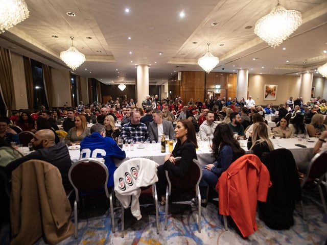 Players, club officials and parents pictured during Saturday night's D&D Youth FA Annual Awards at the City Hotel, Derry.