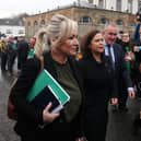 Left to right: Sinn Fein’s Michelle O’Neill, party president Mary-Lou McDonald and Paul Murphy. Picture by Jonathan Porter/PressEye