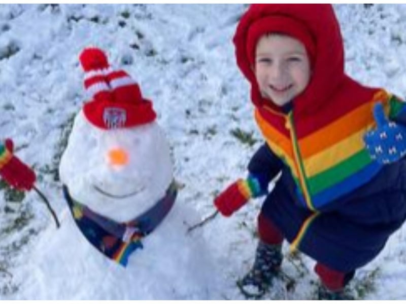 Five year old Lúcás O’Kane with his great Derry City F.C. snowman. Photo: Alicia O'Kane.