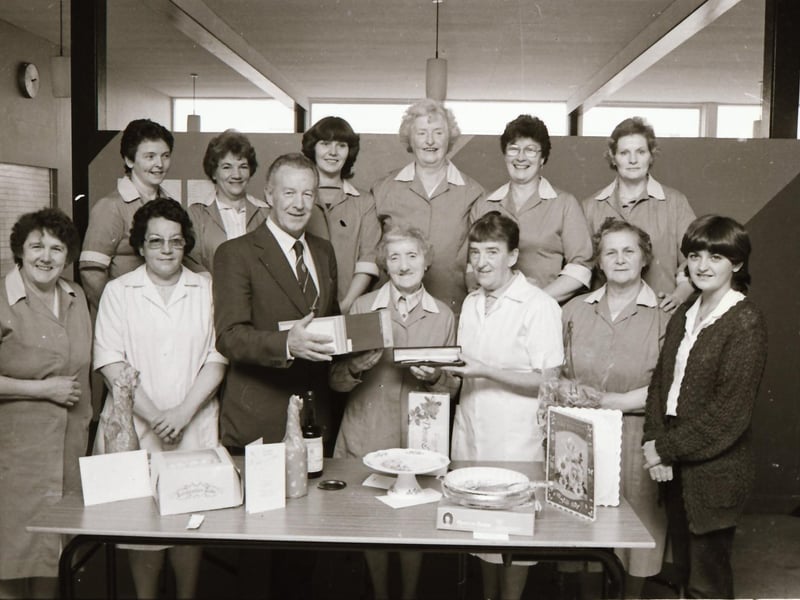 Presentation to Jennie Lyttle retiring from St John's Primary School in Derry with canteen staff.