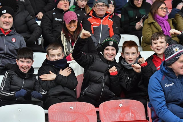 Fans at Derry’s NFL game against Galway at Celtic Park on Saturday evening. Photo: George Sweeney