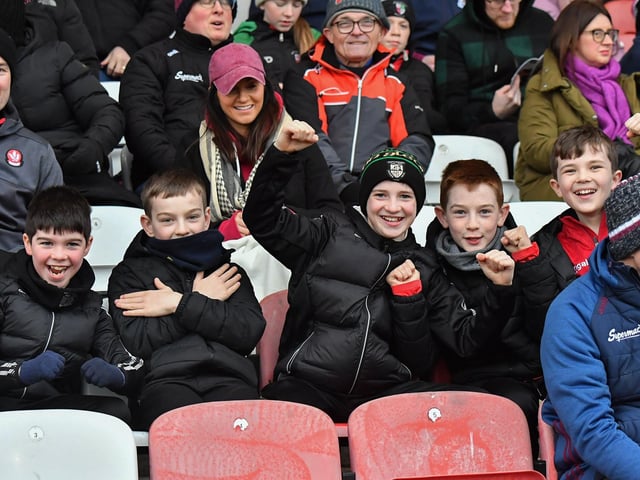 Fans at Derry’s NFL game against Galway at Celtic Park on Saturday evening. Photo: George Sweeney