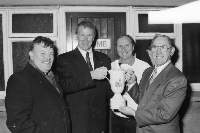 A presentation of a commemorative vase ahead of Derry City's clash with Manchester City in January 1992.