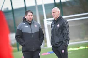 Derry City manager Ruaidhri Higgins and his assistant, Paul Hegarty.