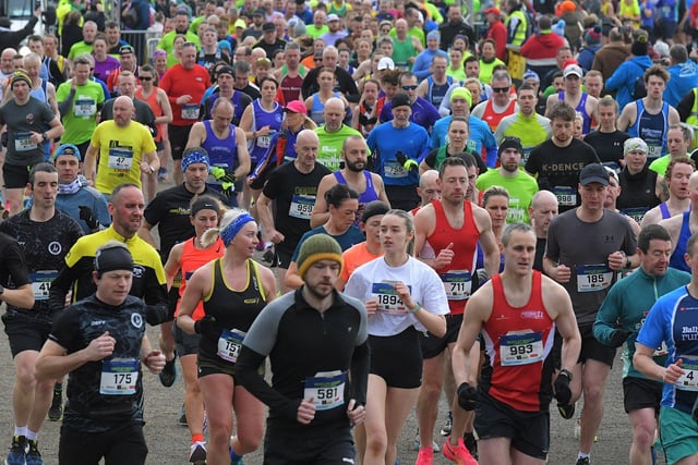 Runners set of in the Bentley Walled City 10 Miler on Saturday morning. Photo: George Sweeney