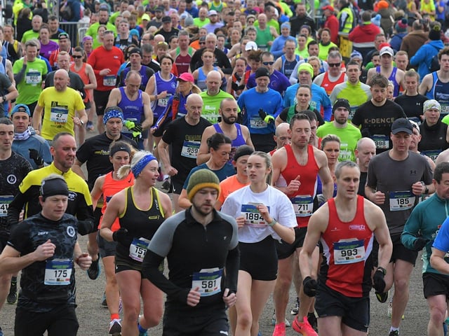 Runners set of in the Bentley Walled City 10 Miler on Saturday morning. Photo: George Sweeney