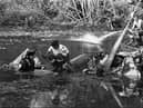 Part of the fuselage of the crashed Barracuda is brought to the surface at Enagh Lough.