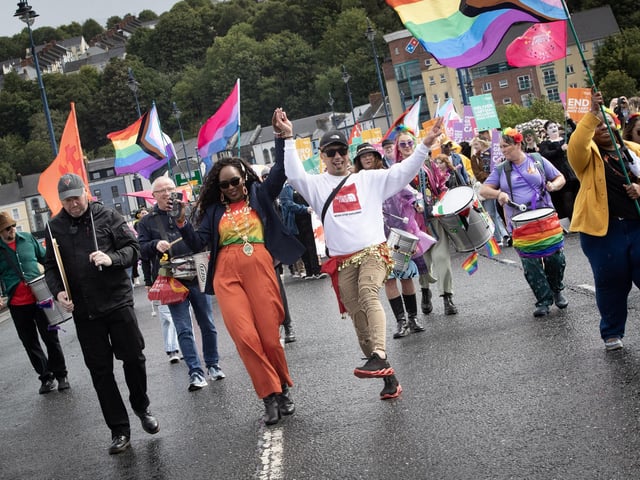The Mayor of Derry City and Strabane District Council, Lillian Seenoi-Barr pictured at Saturday's Foyle Pride Parade. (Photos: Jim McCafferty Photography)