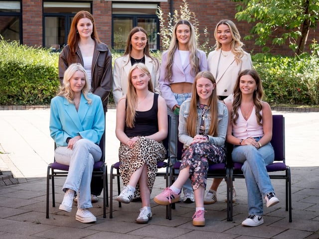 Top Performing Students at A2 Level. Front Row: Kyna McGuinness, Kate McMenamin, Hannah Mullan, Grace O’Donnell. Back Row: Saoirse O’Donnell, Aoibh O’Hare, Sorcha O’Neill, Leah Stevenson.