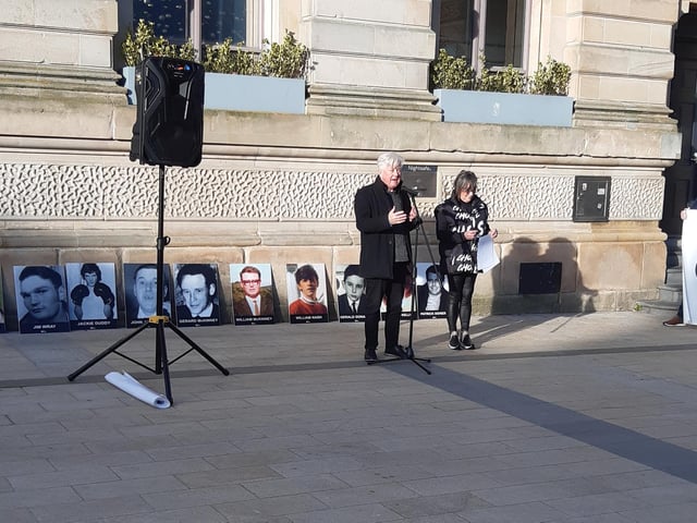 Paul O'Connor of the Pat Finucane Centre, and 'Minty' Thompson, whose mother Kathleen was shot dead by the British Army in 1971.