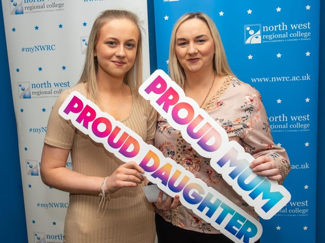 Caitlin Barr celebrates with mum Rose at the Best in FE Awards at North West Regional College.