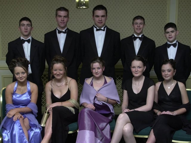 Group pictured at St. Brigid's High School formal held in the White Horse Inn. Seated, from left, Nuala Shaw, Caroline Patterson, Aisling Duddy, Annemarie McAlister and Carolin Rankin. Standing, from left, Peter Hasson, Peter Beagan, Kevin Smith, Christopher Hicks and Barry Cassidy. (5/12/BD30)