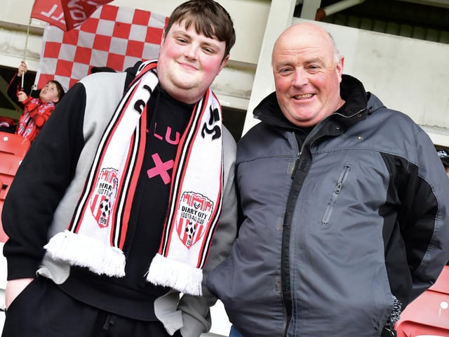 Derry City fans pictured at Celtic Park.