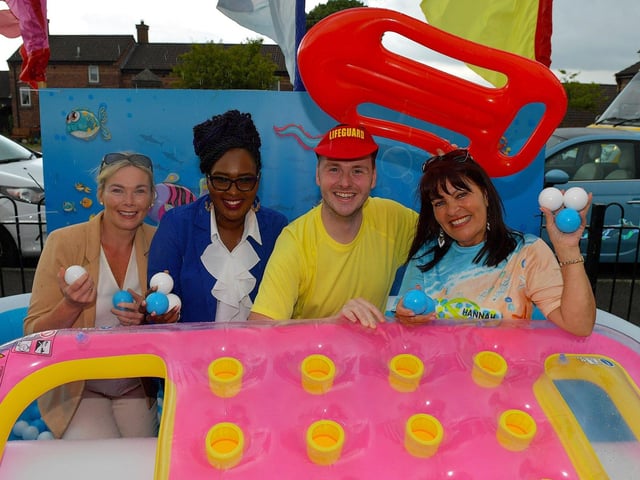 Maria Arbuckle, Colr. Lilian Seenoi-Barr, Turlough O’Neill and Margaret Cunningham pictured at the recent Habinteg Big Beach Lunch at Farland Way. Photo: George Sweeney. DER2325GS – 032