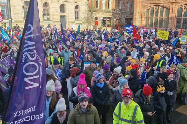 Thousands gathered for the trade union rally in Derry city centre on January 18.