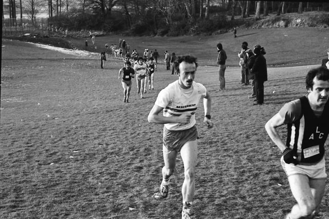Runners make their way up the hill during the Ulster Cross Country Championships at St Columb's Park in Derry 40 years ago.