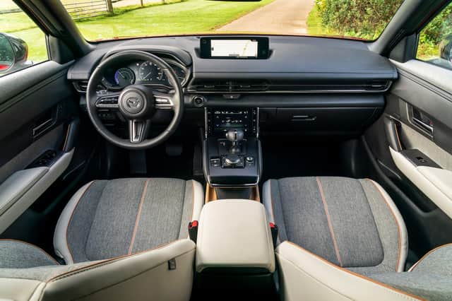 The MX-30's interior makes use of recycled and sustainable materials