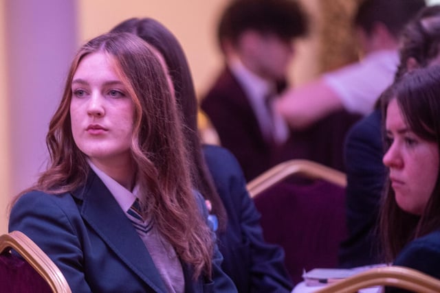 Students at Derry City and Strabane District Council’s Good Relations Team Let’s Talk event. Picture Martin McKeown. 24.11.23
