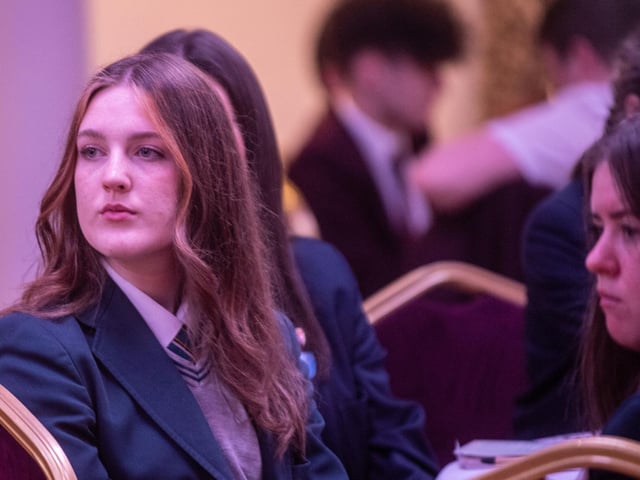 Students at Derry City and Strabane District Council’s Good Relations Team Let’s Talk event. Picture Martin McKeown. 24.11.23