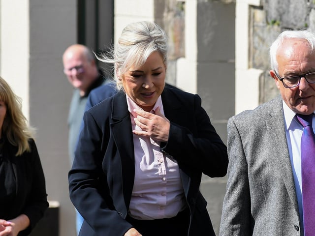 First Minister Michelle O’Neill attends Requiem Mass for journalist and activist Nell McCafferty at the Long Tower Church on Friday afternoon.  Photo: George Sweeney