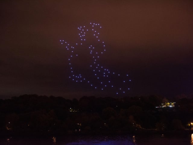 The Drone display over the River Foyle in Derry-Londonderry which was a forts for the city. Picture Martin McKeown. 31.10.23