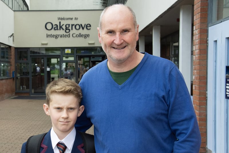 Year 8 student Callum Taggart-Trainor and his dad Kevin pictured on Friday morning at Oakgrove Integrated College.