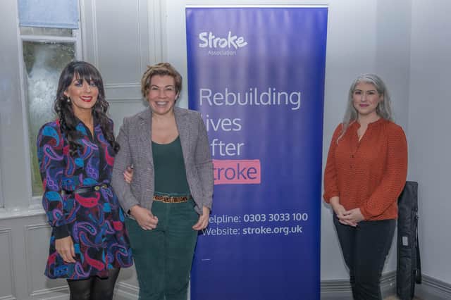 Clodagh Dunlop (centre) with Róisín O’Connor, Stroke Association NI’s service delivery lead (right), and Aisling Conway who led a self-care workshop