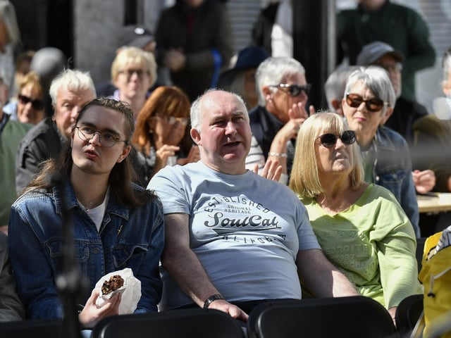 Revellers enjoy the Dougie Breslin Band performance, in the Craft Village, afternoon. Photo: George Sweeney