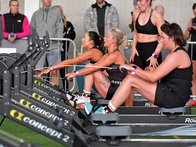 Competitors in the Maiden City Hyrox 3.0 Fitness Challenge held at Sean Dolans GAC on Saturday. Photograph: George Sweeney