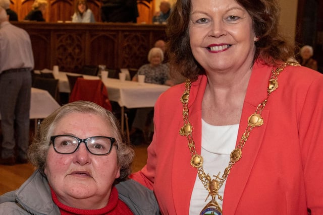 The Mayor Councillor Patricia Logue who has hosted the monthly Mayor’s Tea Dance in the Guildhall pictured with Mary Gallagher . Picture Martin McKeown. 07.02.24