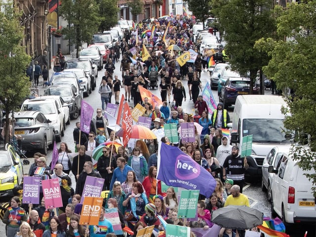 The Foyle Pride Parade making its way up Carlisle Road on Saturday. (Photos: Jim McCafferty Photography)