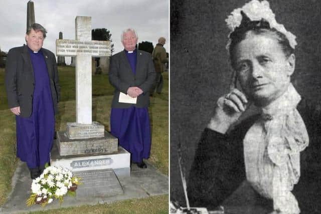 Former Dean of St Columb's Cathedral William Morton during an pilgrimage to Cecil Frances Alexander's grave (left). Cecil Frances Alexander (right).