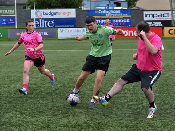 Teams play during the annual Football v Homophobia tournament in the Ryan McBride Brandywell Stadium. Photo: George Sweeney. DER2333GS – 80 