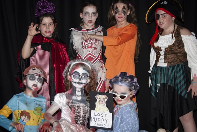 Some of the P7s all dressed up for a party - a Halloween Party at Steelstown PS.
