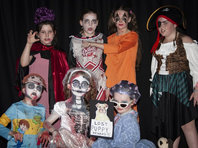 Some of the P7s all dressed up for a party - a Halloween Party at Steelstown PS.