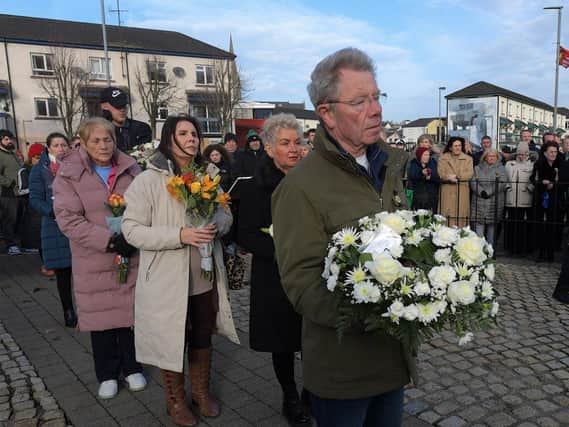 Relatives lay wreaths during the Annual Bloody Sunday Remembrance Service held at the monument in Rossville Street on Sunday morning.  Photo: George Sweeney.