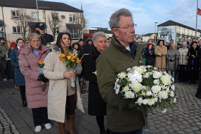 Relatives lay wreaths during the Annual Bloody Sunday Remembrance Service held at the monument in Rossville Street on Sunday morning. Photo: George Sweeney.