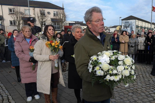 Relatives lay wreaths during the Annual Bloody Sunday Remembrance Service held at the monument in Rossville Street on Sunday morning.  Photo: George Sweeney.