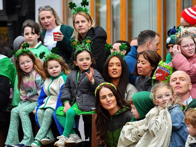 Revellers at the St Patrick’s Day parade, in Derry, on Monday afternoon. Photo: George Sweeney